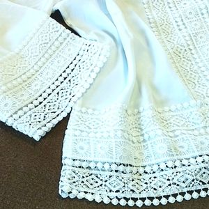 NEW Worthington White Top Blouse Pullover Cold Shoulder 3/4 Slve Crochet Lace Sm